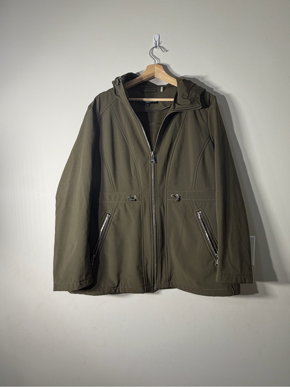 Karl Lagerfield Women’s XL Hooded Olive Green Zip-Front Lined Jacket